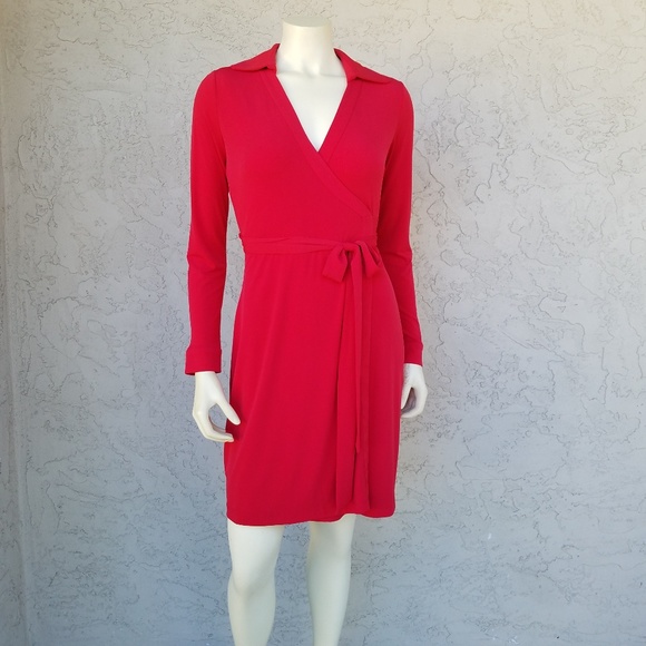 Calvin Klein Red Long Sleeve Wrap Dress 